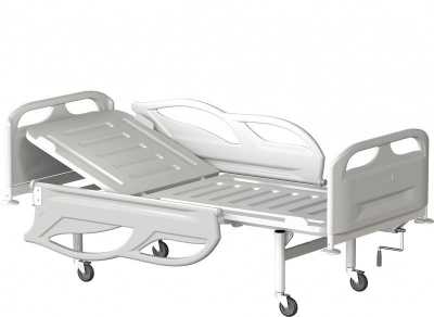 Кровать общебольничная с винтовой регулировкой подголовника, на колесах, спинки и ложе-пластик МСК-3101